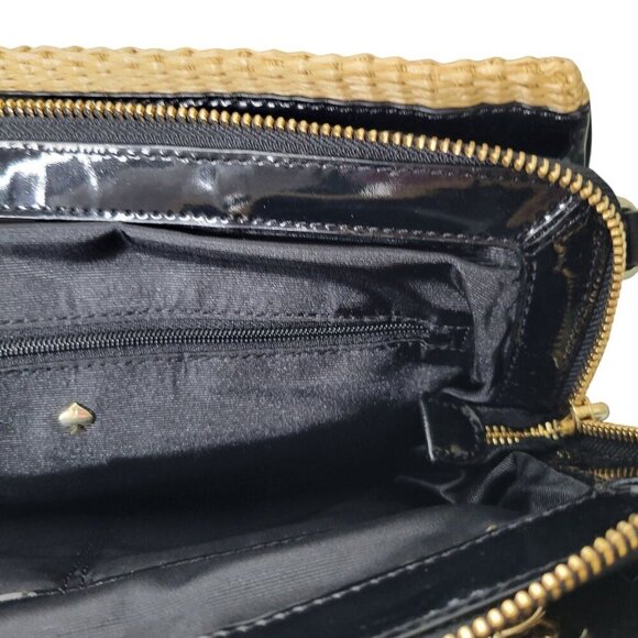 NWT Kate Spade Rattan Black Striped Bow Shoulder Three Pocket Bag W/ Dust Cover - Picture 3 of 14